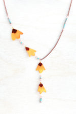 Yellow Coreopsis Pressed Petal Necklace with Turquoise Glass Beads