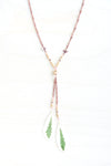 Green & White Snow on the Mountain Pressed Leaf Necklace with Matte Gold Glass & Copper Beads