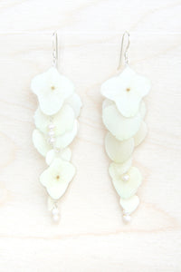 White Hydrangea Pressed Flower Bridal Earrings--Custom Available