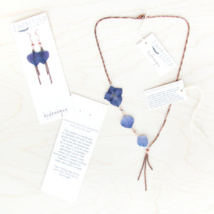 Blue Hydrangea Petal Earrings with Copper Beads & Dangles